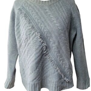 Madewell Gray 100% Merino Wool Cable Knit Fringe Pullover Sweater Women’s Size L